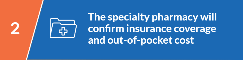 The specialty pharmacy will confirm insurance coverage<br />
and out-of-pocket cost