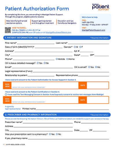 Screenshot of Patient Authorization Form